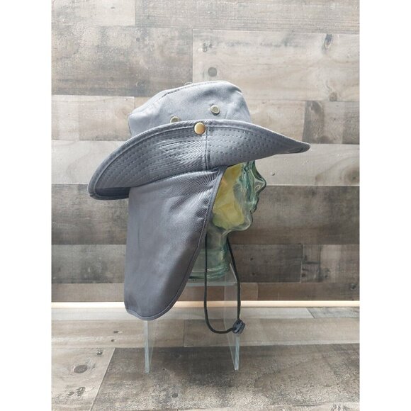 In Motion Grey Button Up Adjustable Outdoor Boonie Style Hat With Neck Covering - Picture 4 of 9